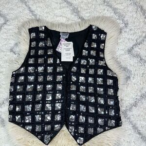 Sweet Sue vintage sequins Black Silk Vest